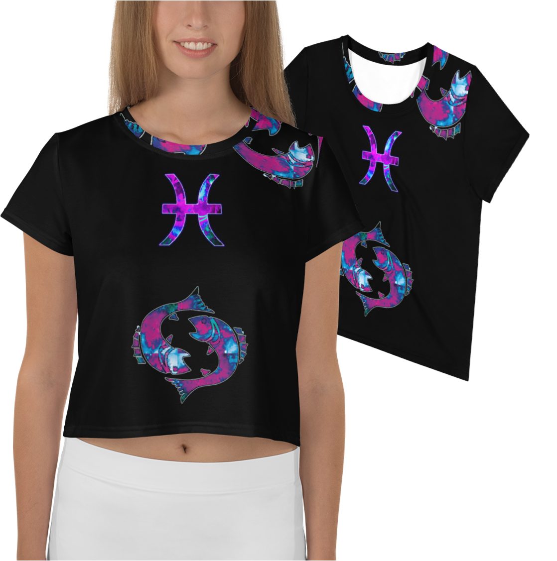 Girls Graphic Crop Tee. Waist length Crop Top- Pisces. WickedYo.